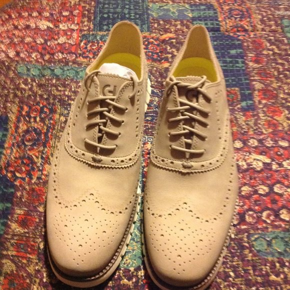Cole Haan Men's ZeroGrand Beige Nubuck Leather Wingtip Oxfords-11.5M- New in Box - Picture 1 of 11